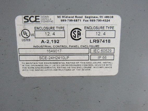 SCE 24H2410LP 24"x24"x10" Wall Mount Electrical JIC Enclosure w/Backplate
