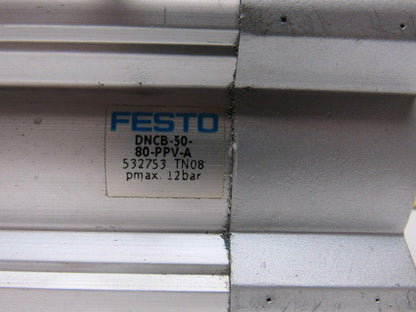 Festo DNCB-50-80PPV-A Pneumatic Air Cylinder 50mm Bore 80mm Stroke 12Bar Max