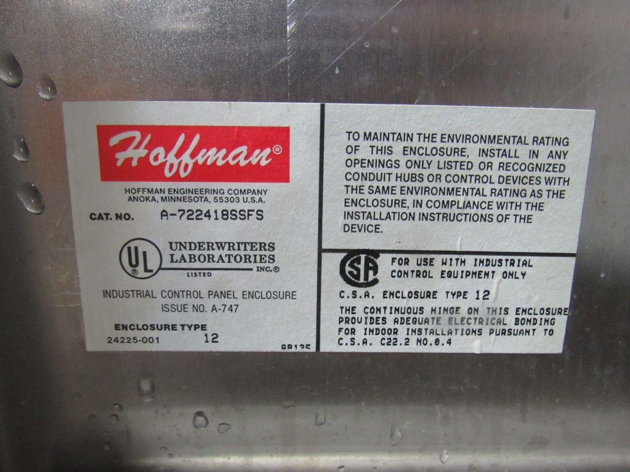 Hoffman A-722418SSFS Stainless Steel Electrical Enclosure 72x24x18" W/Backplate