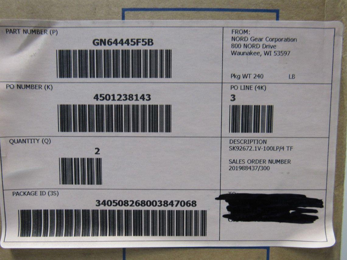 Nord 100LP/4TF 12.84:1 Ratio 114RPM 2.2kW Right Hand Output Gear Motor