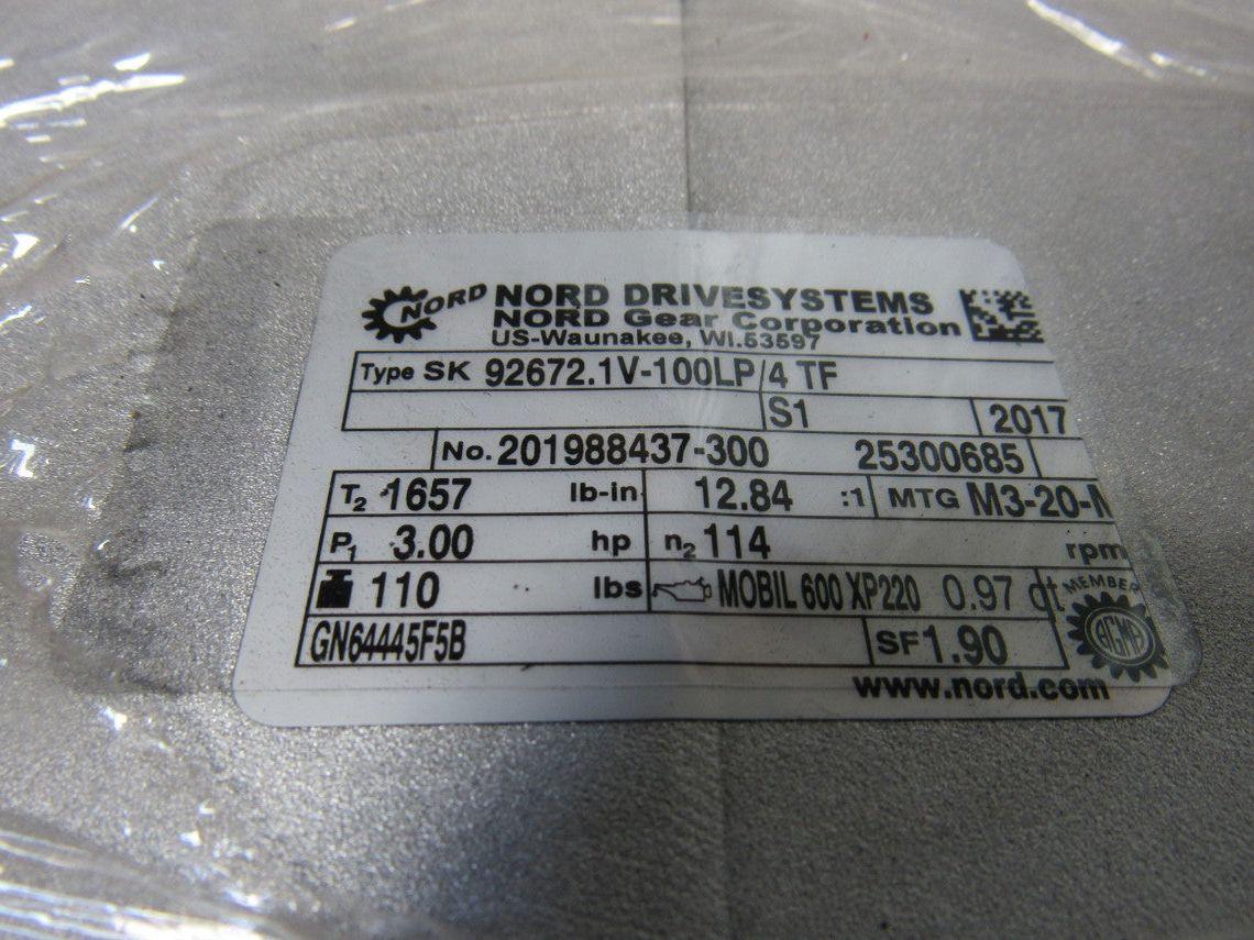 Nord 100LP/4TF 12.84:1 Ratio 114RPM 2.2kW Right Hand Output Gear Motor