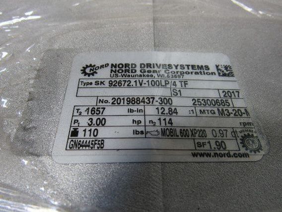 Nord 100LP/4TF 12.84:1 Ratio 114RPM 2.2kW Right Hand Output Gear Motor