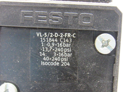 Festo VL-S/2-D-2-FR-C Pneumatic Solenoid Valve Assembly
