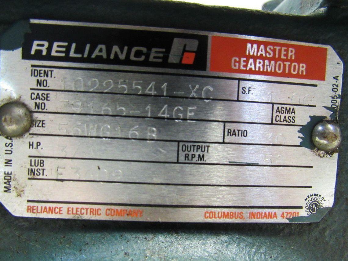Reliance Size 56WG16B Spline Drive C Face 30:1 Gear Reducer