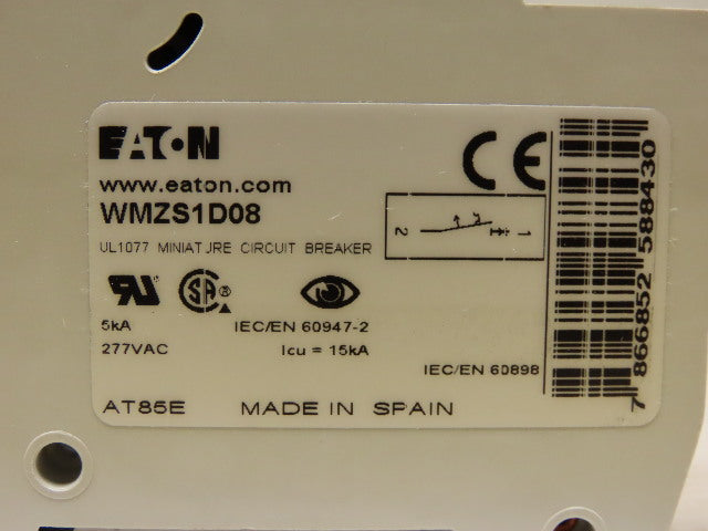 Eaton Cutler Hammer WMZS1D08 8A 1 Pole Circuit Breaker DIN Rail Mount Lot of 3