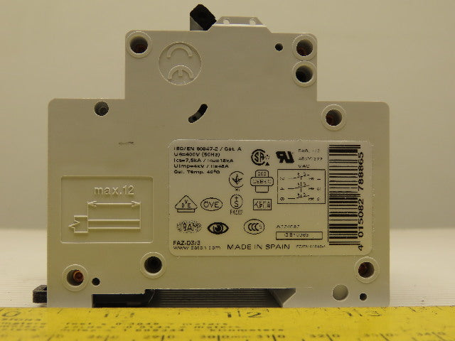 Eaton Cutler Hammer FAZ-D3/3 3AMP 3 Pole Circuit Breaker DIN Rail Mount