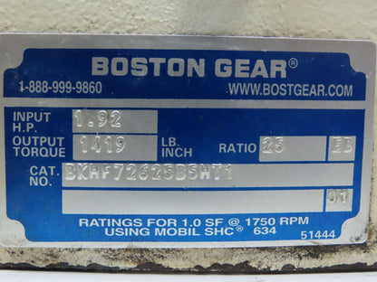 Boston Gear BKHF72625B5HT1 Wash Down Speed Reducer 25:1 Ratio