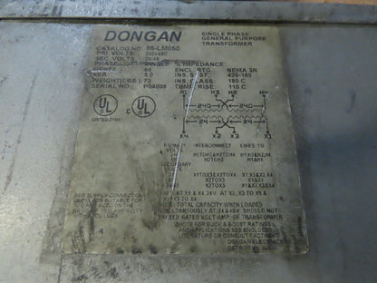 Dongan 85-LM050 3KVA General Purpose Transformer 240-480HV 24/45HV Single Phase