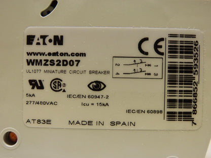 Eaton Cutler Hammer WMZS2D07 7AMP 2Pole Circuit Breaker DIN Rail Mount