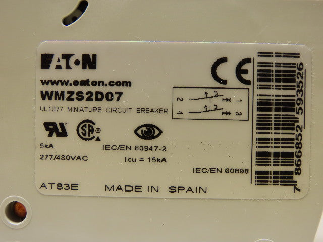 Eaton Cutler Hammer WMZS2D07 7AMP 2Pole Circuit Breaker DIN Rail Mount