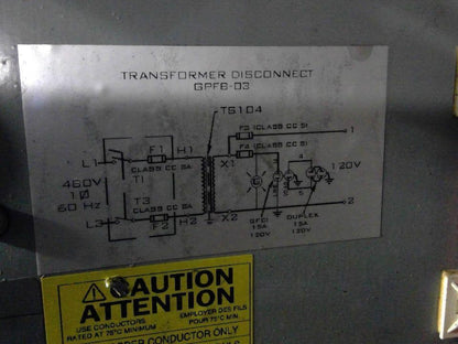 Daykin GPFB-03 Enclosed Transformer Disconnect 1500VA 480V Pri 120V Sec 1PH