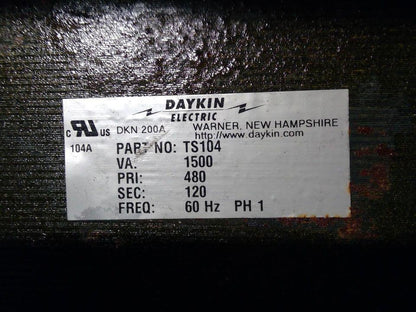 Daykin GPFB-03 Enclosed Transformer Disconnect 1500VA 480V Pri 120V Sec 1PH
