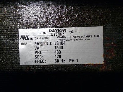 Daykin GPFB-03 Enclosed Transformer Disconnect 1500VA 480V Pri 120V Sec 1PH