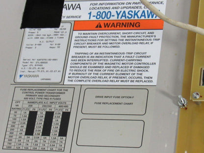 Yaskawa E7LVB052G VFD Drive Bypass Assembly 51KVA 380-480V In 0-480V Out 50/60HZ
