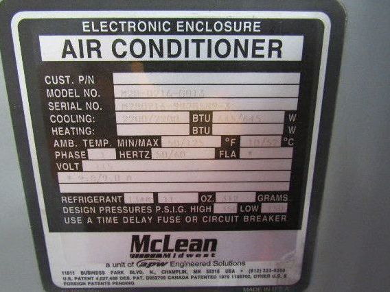 Ice/Stations IS56 Free Standing Enclosure W/McLean M28-0216-6013 AC Unit