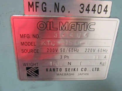 Kanto Seiki KTC-15D0E Oilmatic Hydraulic Oil Chiller Temp Regulator 200/220V 3Ph