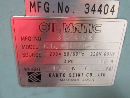 Kanto Seiki KTC-15D0E Oilmatic Hydraulic Oil Chiller Temp Regulator 200/220V 3Ph
