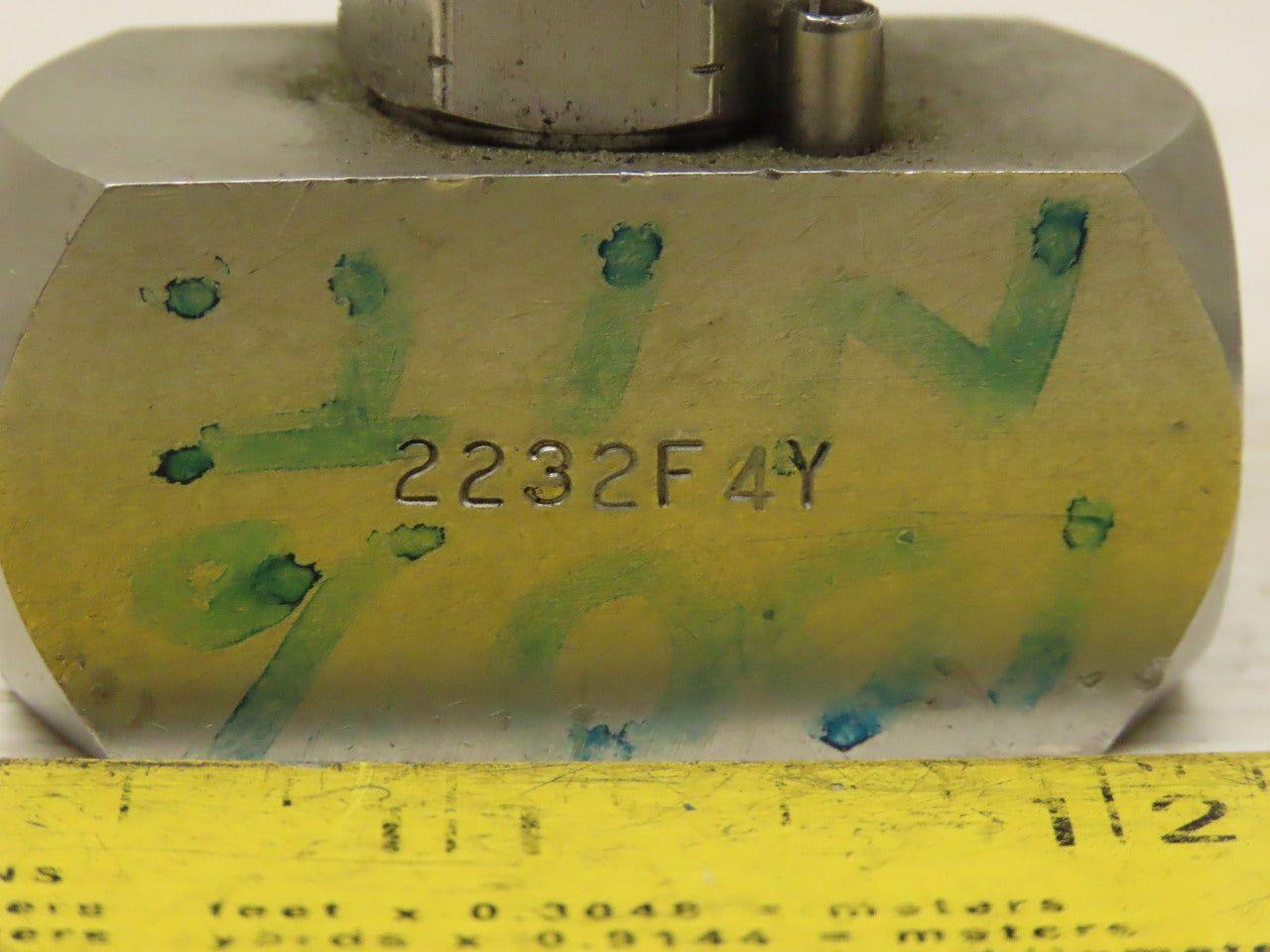 Hoke  2232F4Y Series 2200 Needle Valve 1/4" F NPT 316 Stainless Steel