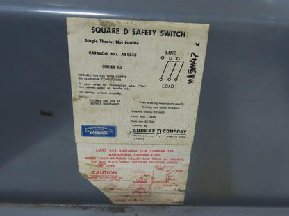 Square D A-81345  Ser C3 Non Fused Single Throw Safety Switch 600V 400A 3Ph