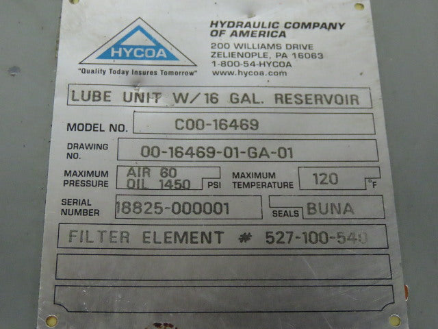 HYCOA C00-16469 Automatic Lubricator Oiler Lube Unit 16 Gallon Revivor