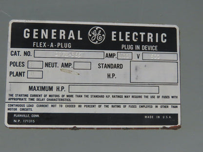 General Electric DFPH-365 600V 400A Bus Bussway Plug Fusible Disconnect