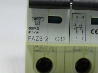 Moeller FAZ6-2-C32 32AMP 2 Pole Circuit Breaker DIN Rail Mount