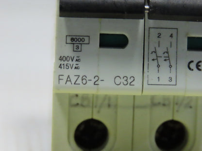 Moeller FAZ6-2-C32 32AMP 2 Pole Circuit Breaker DIN Rail Mount