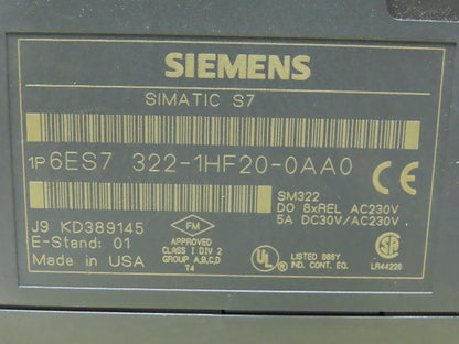 Siemens 6ES7 322-1HF20-0AA0 Simatic S7 Output Module 230V 5A DIN Rail Mount