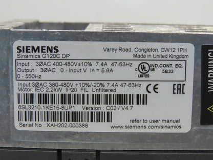 Siemens 6SL3210-1KE15-8UP1 Sinamics G120C DP 380-480V 7.4A