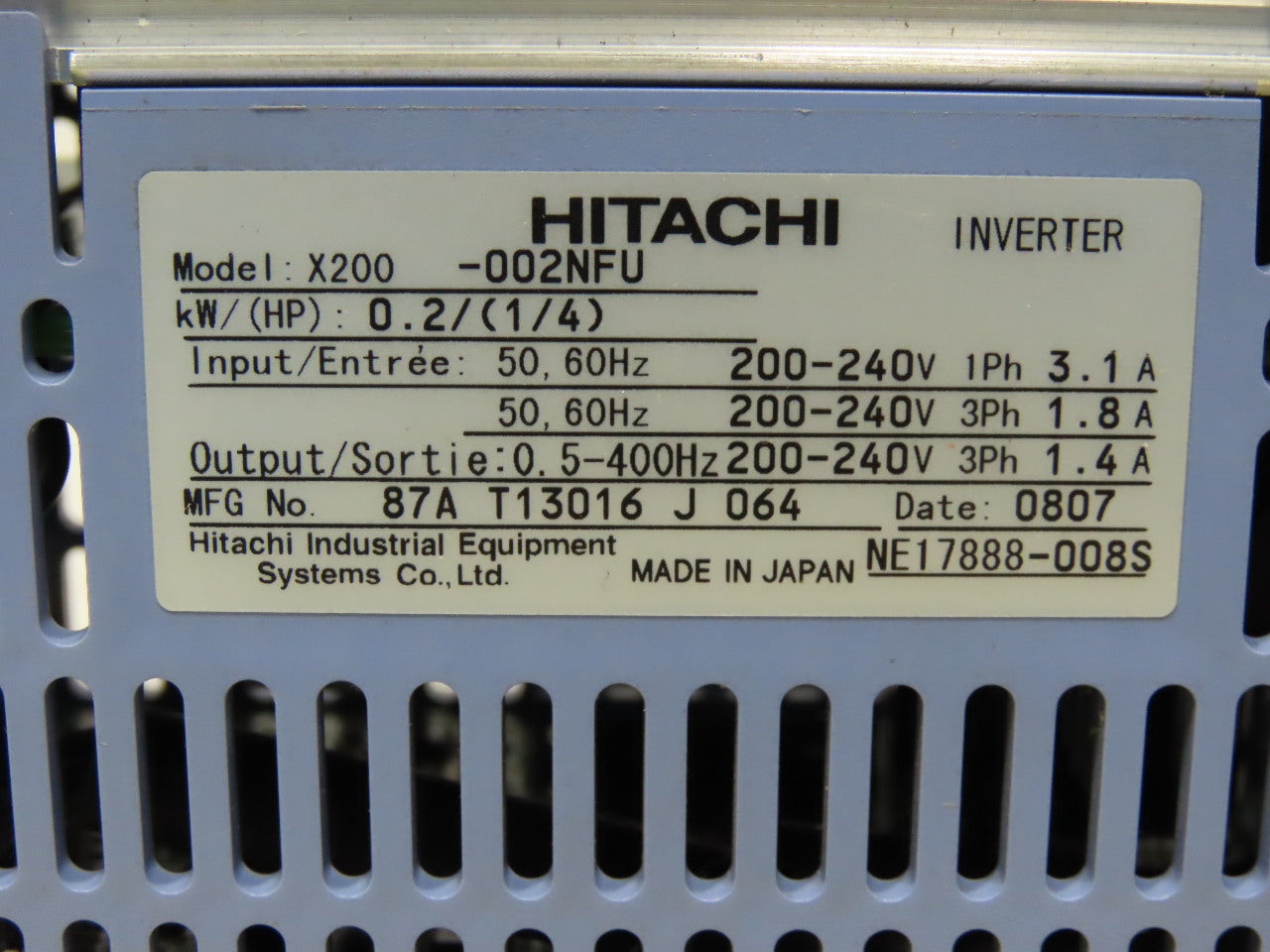 Hitachi X200-002NFU Inverter 0.2(1/4)HP  200-240V 3Phase 3.1A