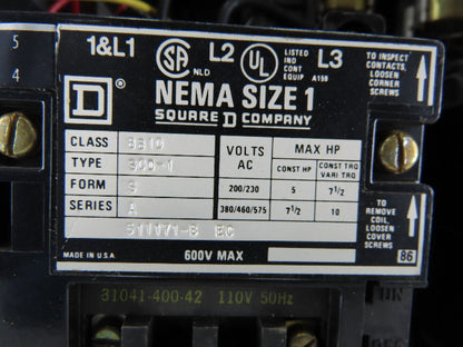 Square D 8810 SCG-1X Ser A Size 1 Reversing /Two-Speed Starter 30A Combo Box