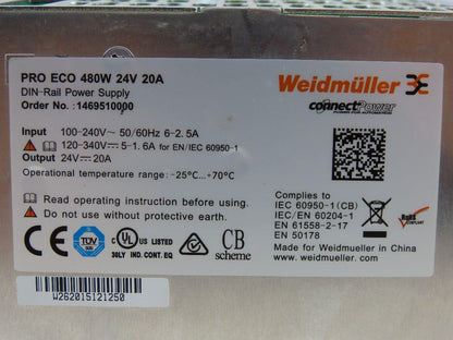 Weidmuller PRO ECO Power Supply 480W24V 20A DIN Rail Mount