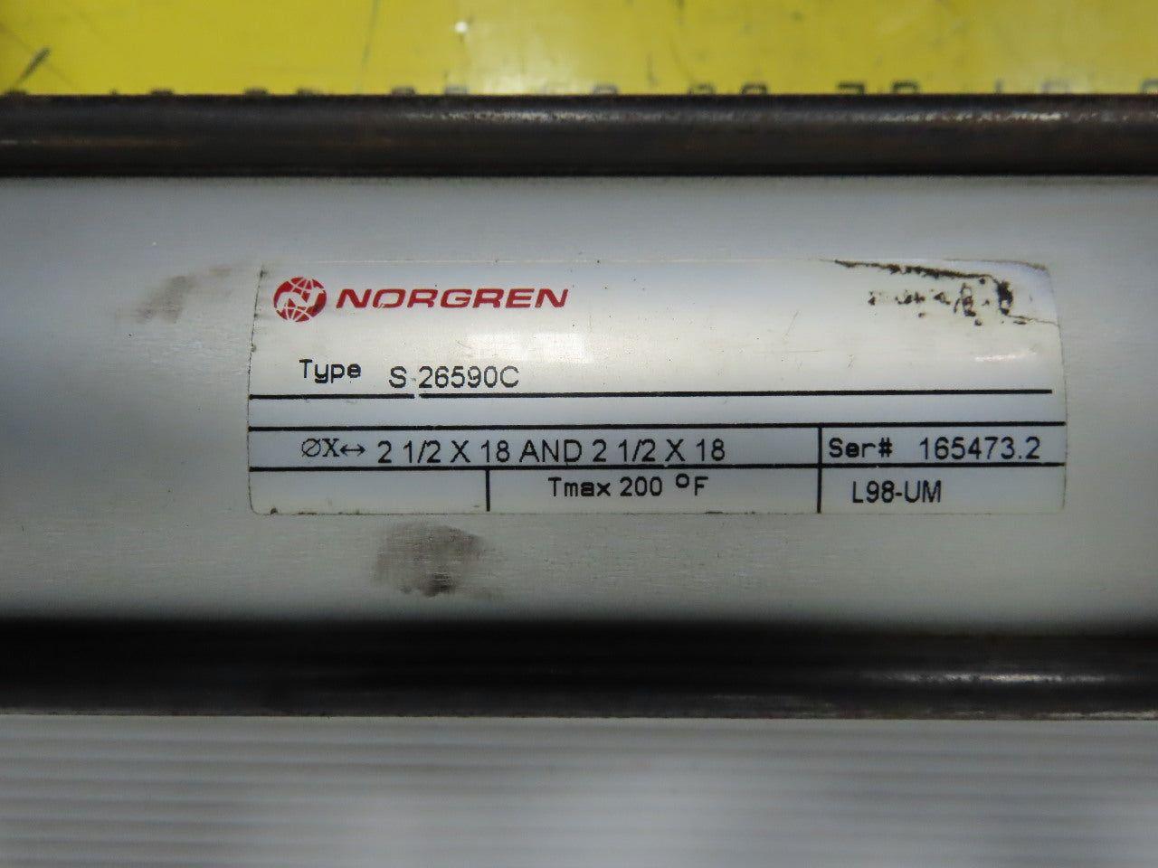 Norgren S-26590C Independent Rods Double Pneumatic Cylinder 2-1/2x18 & 2-1/2x18