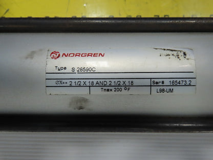 Norgren S-26590C Independent Rods Double Pneumatic Cylinder 2-1/2x18 & 2-1/2x18