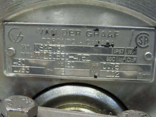 Van Der Graaf TM160B30-475Z 25-1/2" W 460V 3Ph 102FPM Power Drum Conveyor Roller