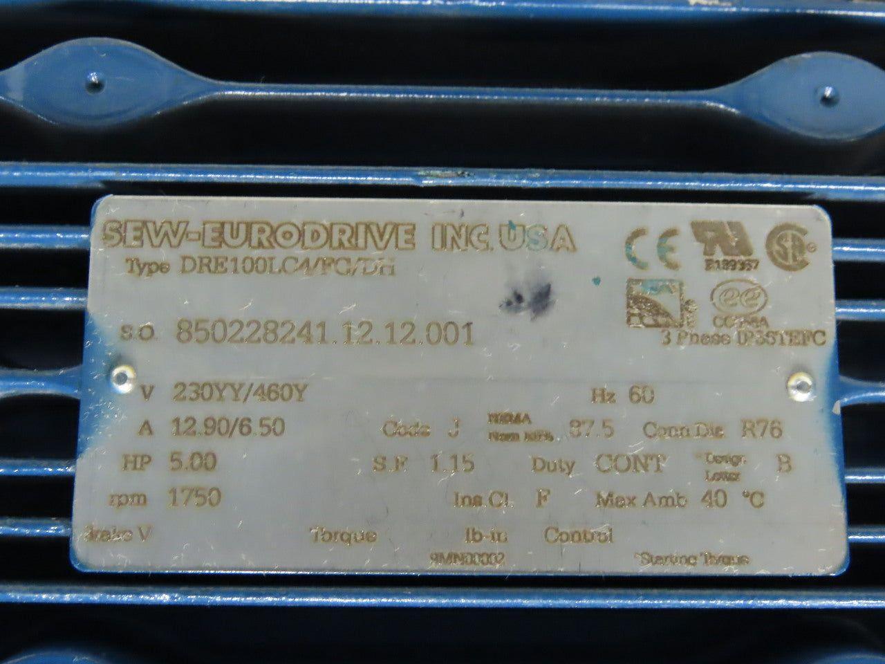 Sew KF77DRE100LC4/DH 73.99:1 Ratio 24RPM 5Hp 230/460V Left Hand Gearmotor