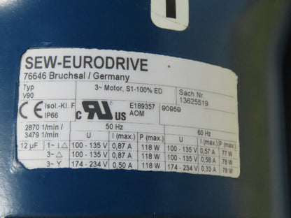 Sew DRE90M4/FG/V/DH 1.5Hp 300-1800RPM 10-60Hz 230/460V Inverter Duty Motor