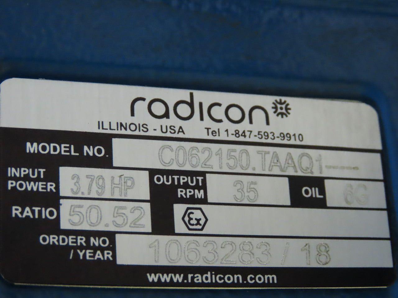 Radicon C062150TAAQ1 50.52:1 Ratio 3.79Hp 35RPM 56C Thru Shaft Gear Reducer