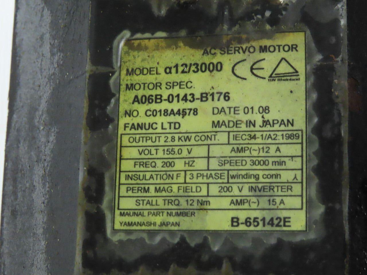 Fanuc A06B-0143-B176 a12/3000 AC Servo Motor