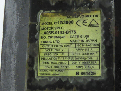 Fanuc A06B-0143-B176 a12/3000 AC Servo Motor