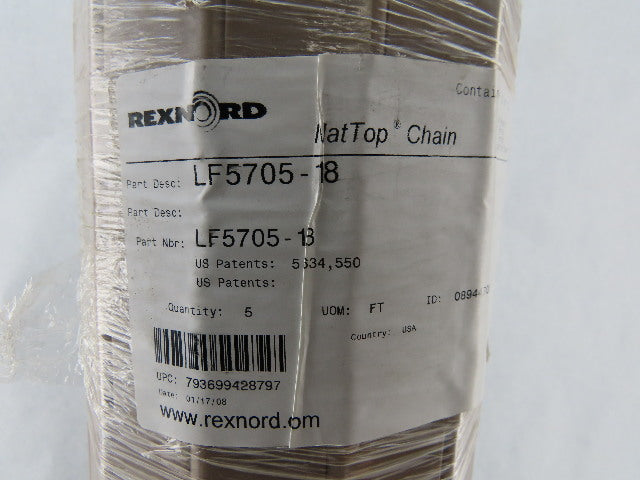 Rexnord LF5705-18 Mat Top Chain Poly Conveyor Belt 18"x 60"