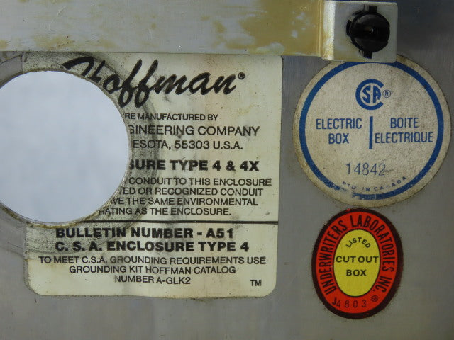 Hoffman Wall Mount Electrical Enclosure JIC 10"x 8"x 4" Stainless Steel