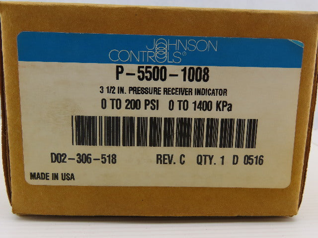 Johnson Controls P-5500-1008 31/2 IN. Pressure Receiver Indicator 0-200 PSI
