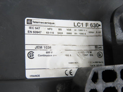 Telemecanique Square D LC1F6302 Mechanical Contactor 600V 1000A Continuous 2Pole