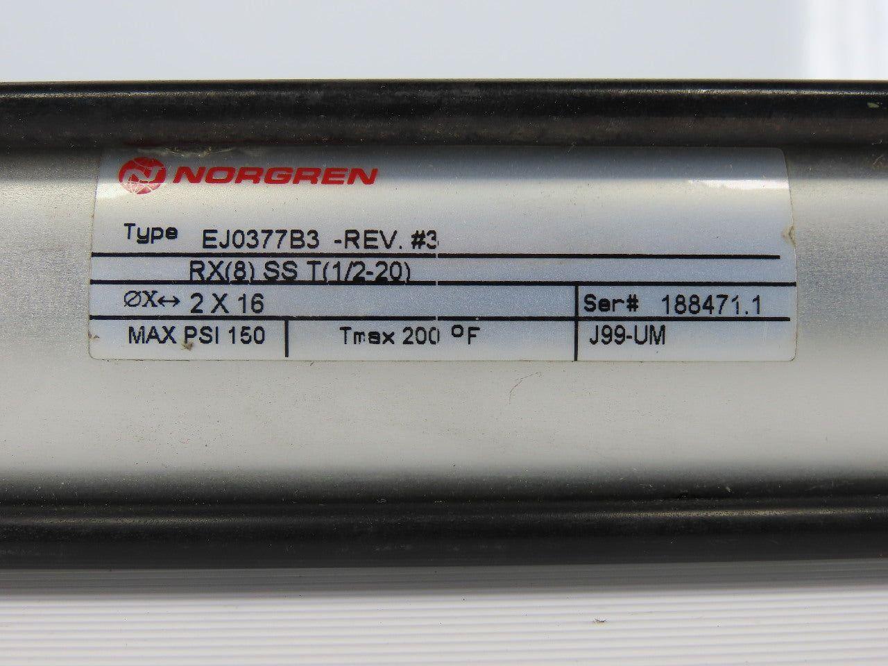 Norgren EJ0377B3 Pneumatic Air Cylinder 2" Bore 16" Stroke