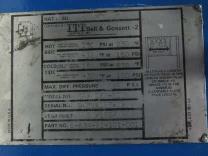 ITT Bell & Gossett GPX-161-101 Thermal Plate Heat Exchanger 100 Plates 150 PSIG