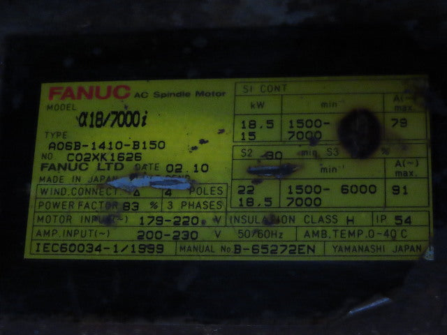 Fanuc A06B-1410-B150 a1817000i Ac Spindle Servo Motor