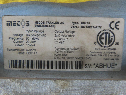 Mecos IMC 15 BG10837-01NI 16KVA Motor Drive 400/460V 3PH 0-900HZ