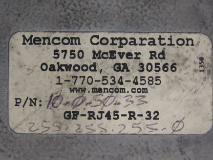 Mencom Corp GF-RJ45-R-32 Programming Device Interface Connector 115VAC 3Amp