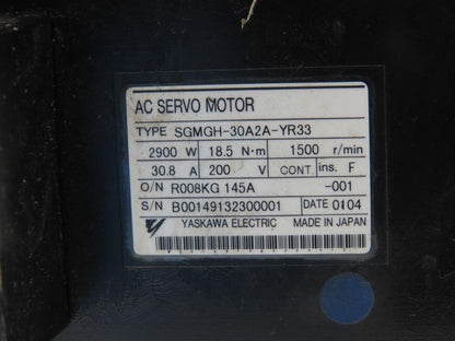 Yaskawa Electric SGMGH-30A2A-YR33 AC Servo Motor Removed From a Motoman YR-UP50
